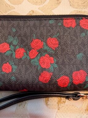 Michael Kors Black Wristlet with Red Rose Print